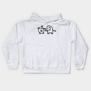 Small Pig and Elephant Line Drawing Kids Hoodie